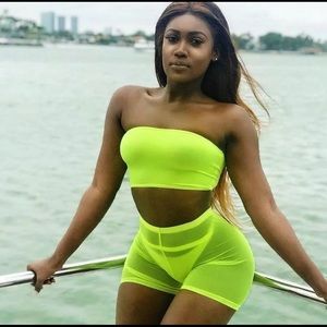High Waisted Mesh Neon Green Shorts